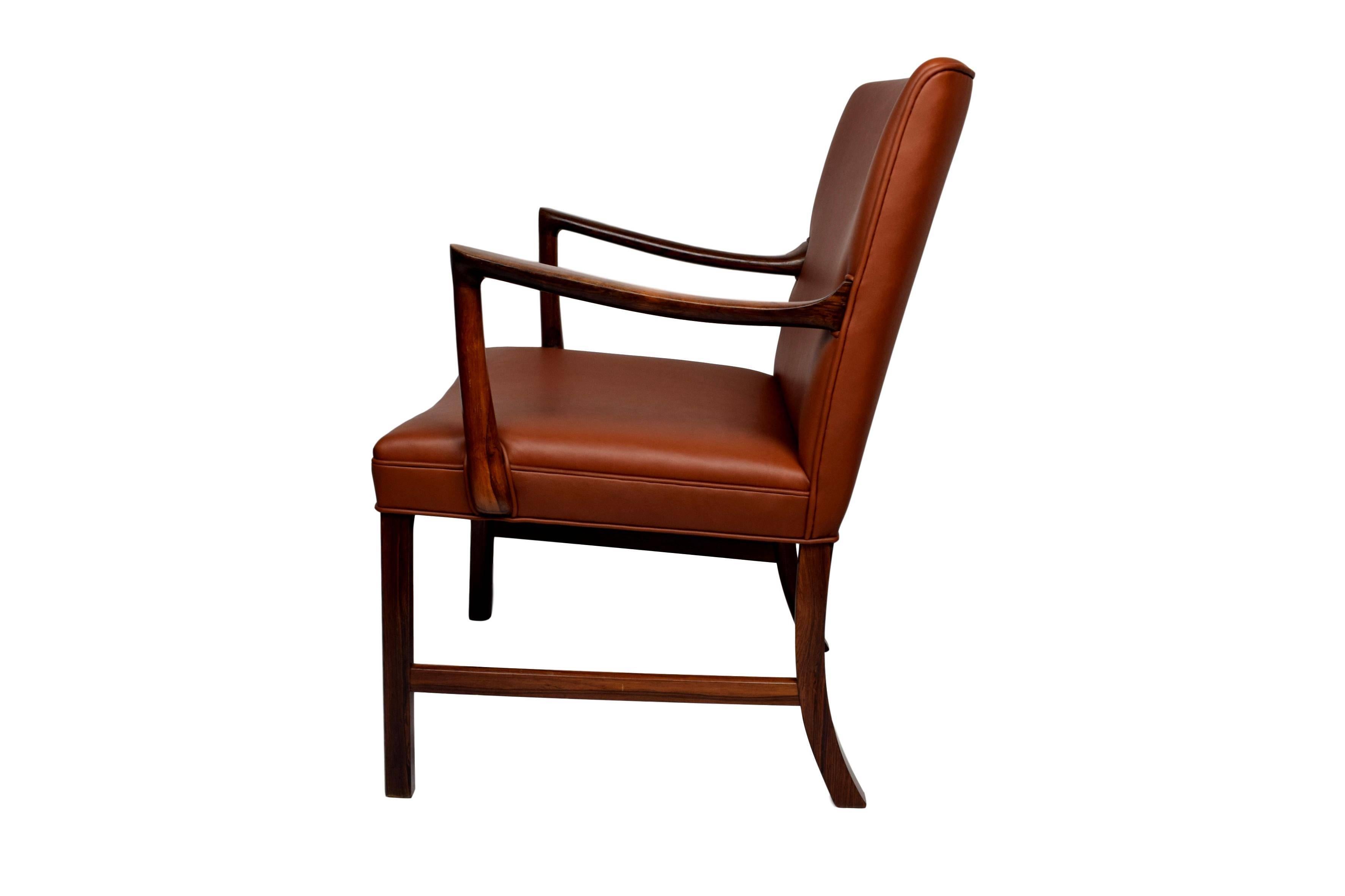 Midcentury Rosewood Armchair by Ole Wanscher, Upholstered with Aniline Leather For Sale 2