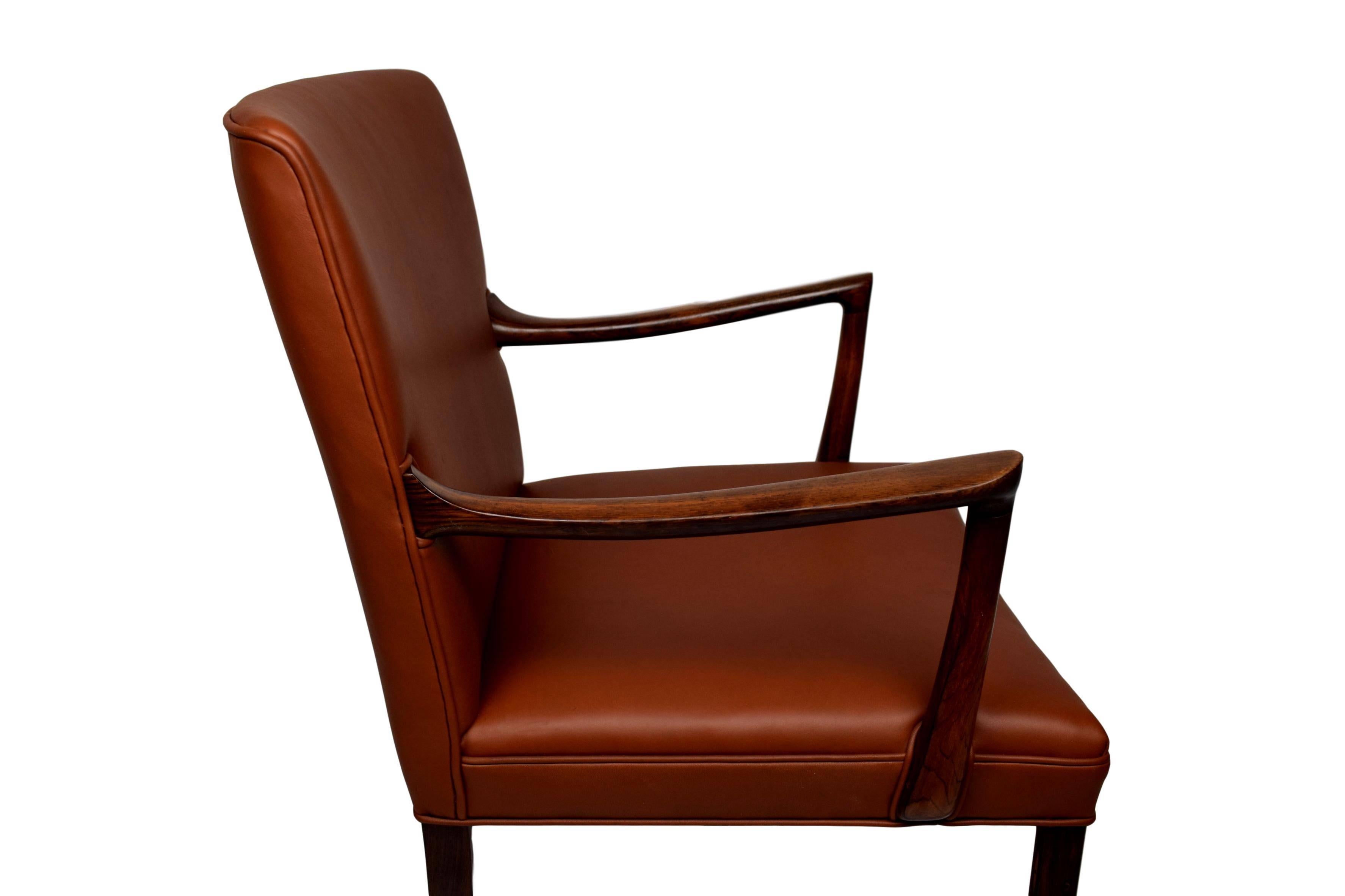 Midcentury Rosewood Armchair by Ole Wanscher, Upholstered with Aniline Leather For Sale 3