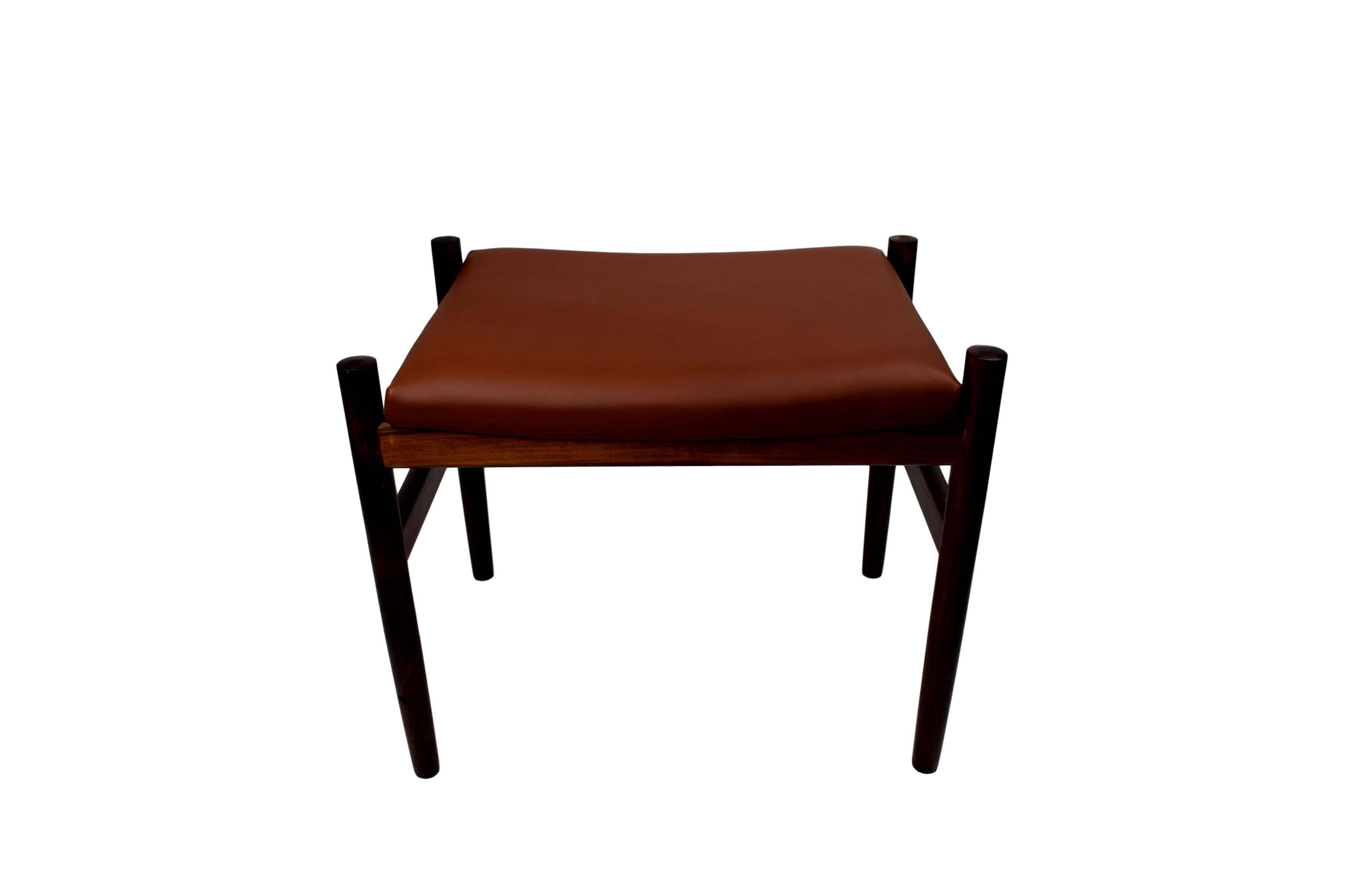 Danish Midcentury Rosewood Ottoman by Spøttrup, Brown Aniline Leather, Stamped For Sale 2