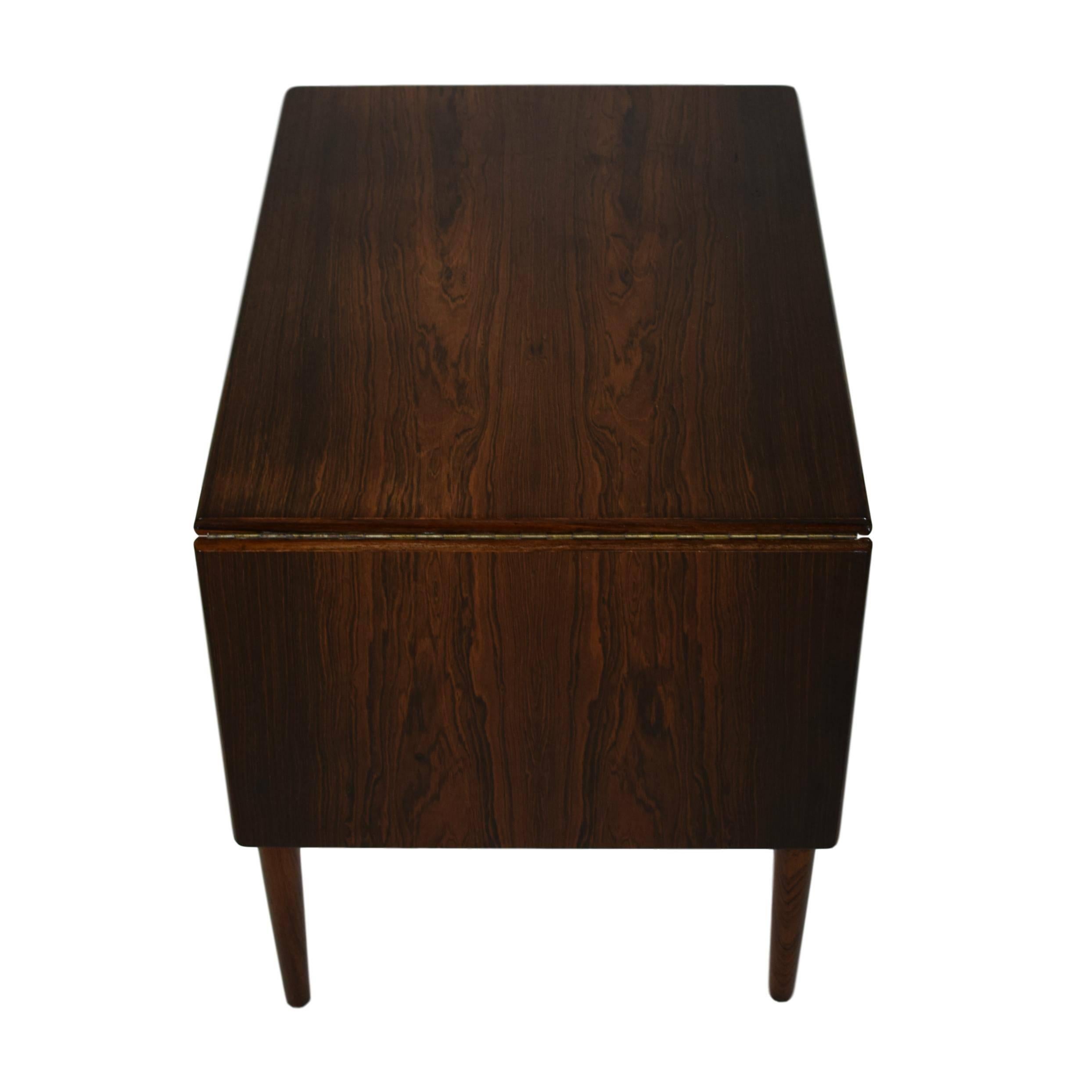 Veneer Danish Midcentury Sewing Table with Drop-Leaf by Johannes Andersen, Rosewood For Sale