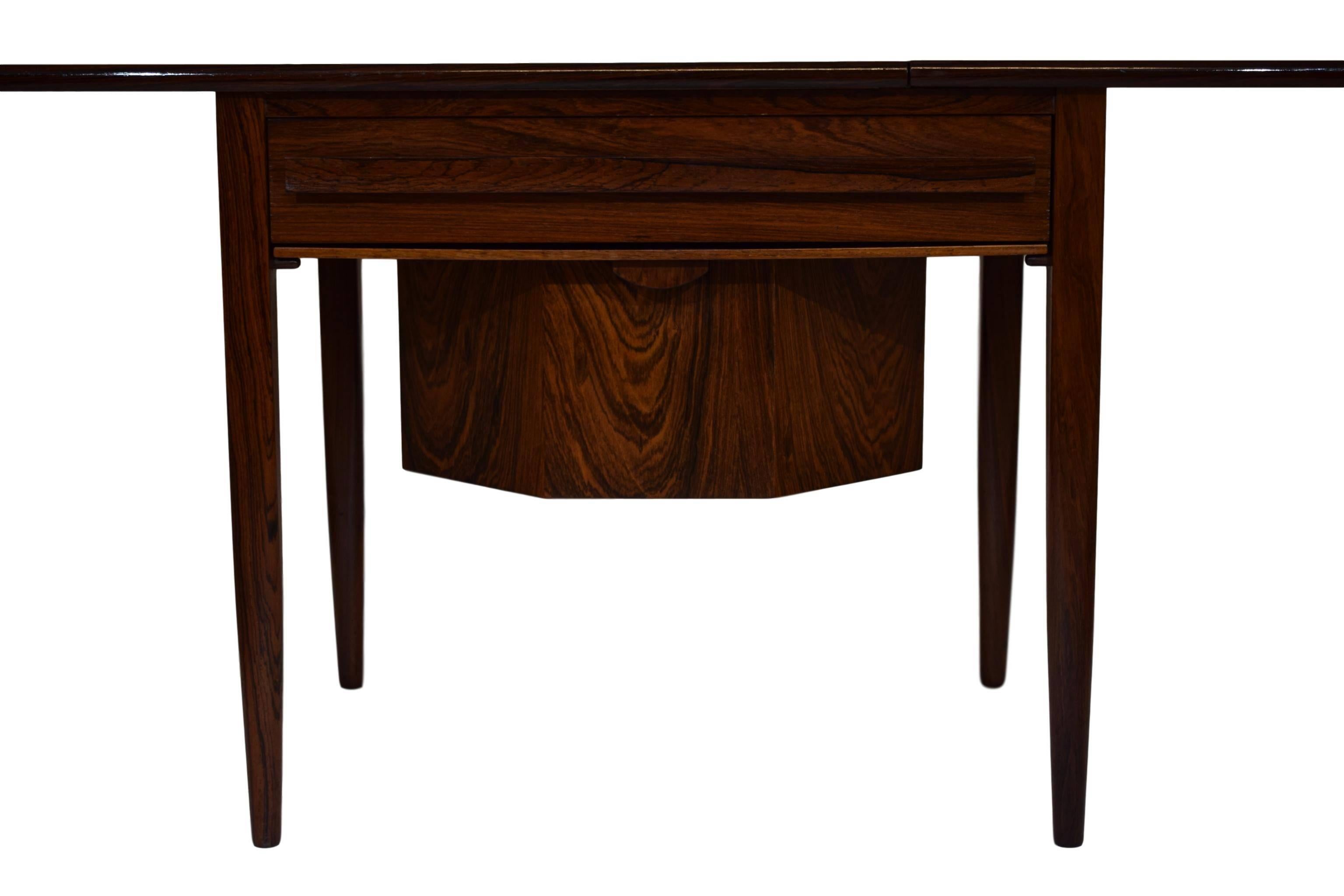 Scandinavian Modern Danish Midcentury Sewing Table with Drop-Leaf by Johannes Andersen, Rosewood For Sale