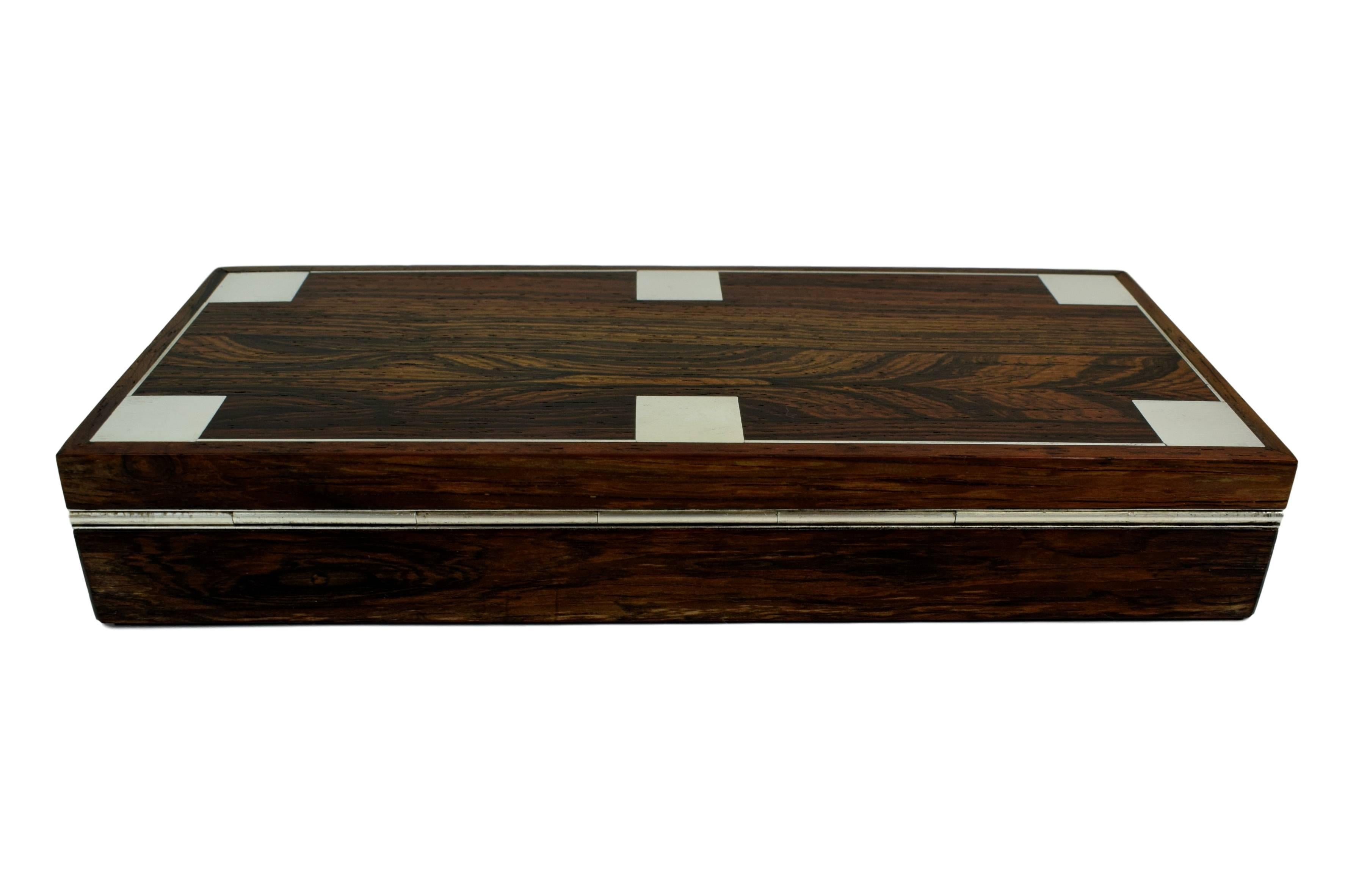 Mid-20th Century Danish Midcentury Rosewood Box with Sterling 925 Silver Inlays by Hans Hansen For Sale