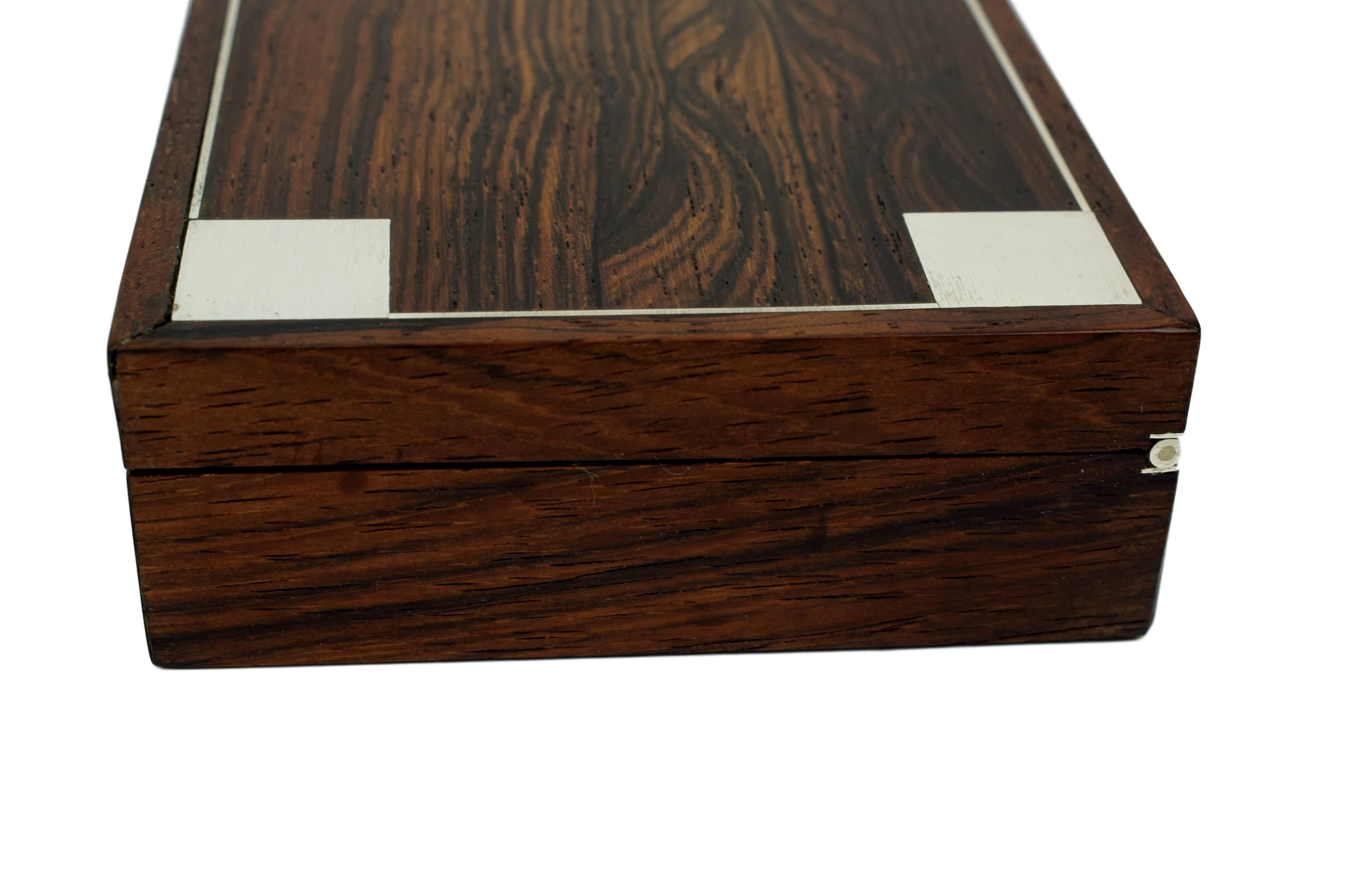 Danish Midcentury Rosewood Box with Sterling 925 Silver Inlays by Hans Hansen In Good Condition For Sale In Denmark, DK