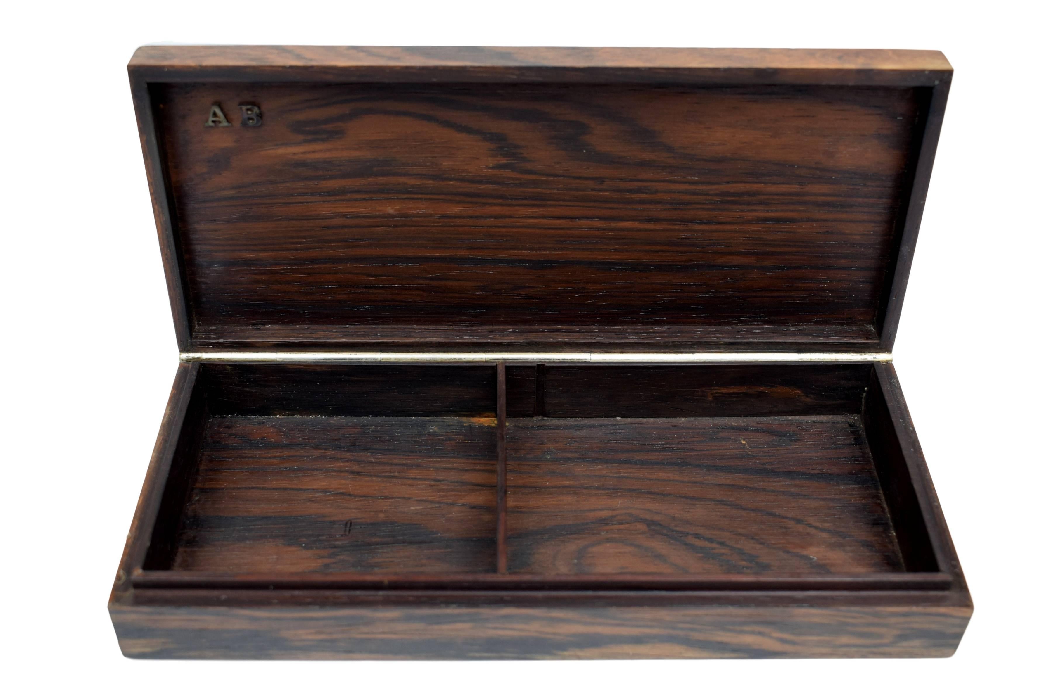 Danish Midcentury Rosewood Box with Sterling 925 Silver Inlays by Hans Hansen For Sale 2