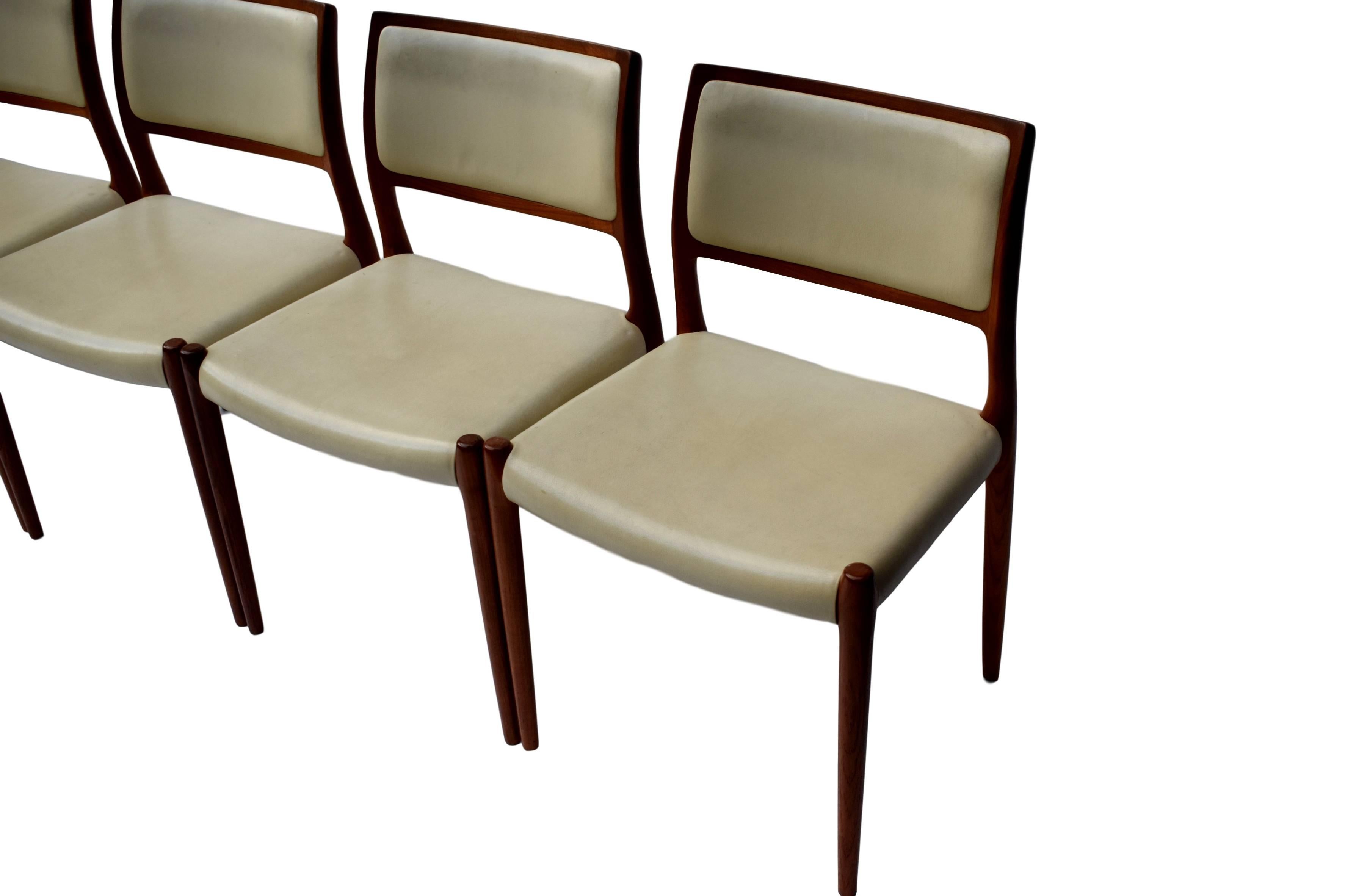 Mid-20th Century Four Danish Midcentury Dining Chairs by Niels O. Møller, Model 80, J.L. Møllers