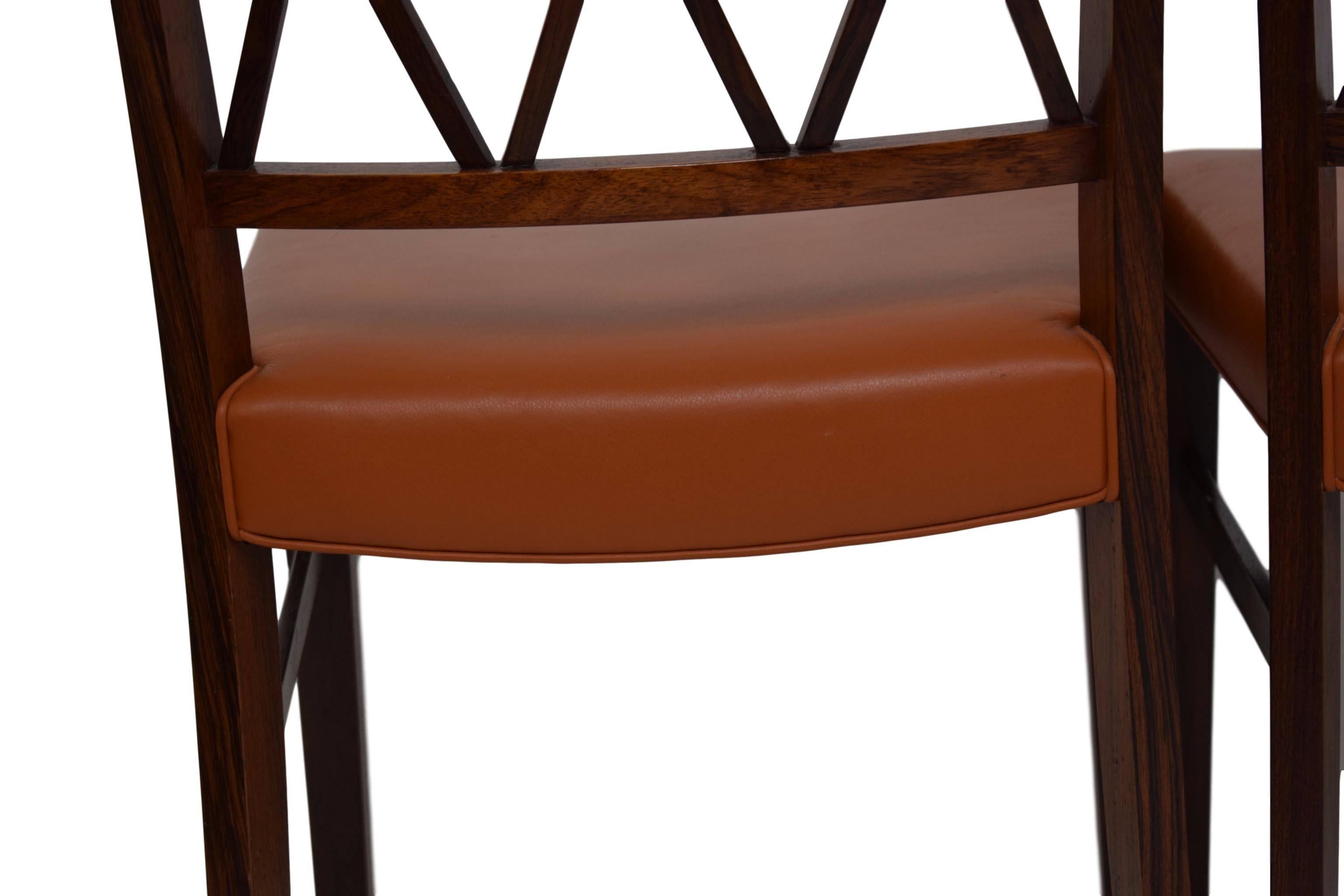 Mid-20th Century Four Danish Midcentury Rosewood Dining Chairs, Ole Wanscher, Leather Upholstery