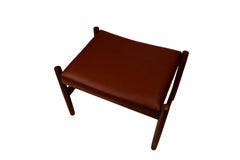 Danish Midcentury Teak Ottoman by Spøttrup, Brown Aniline Leather, Stamped