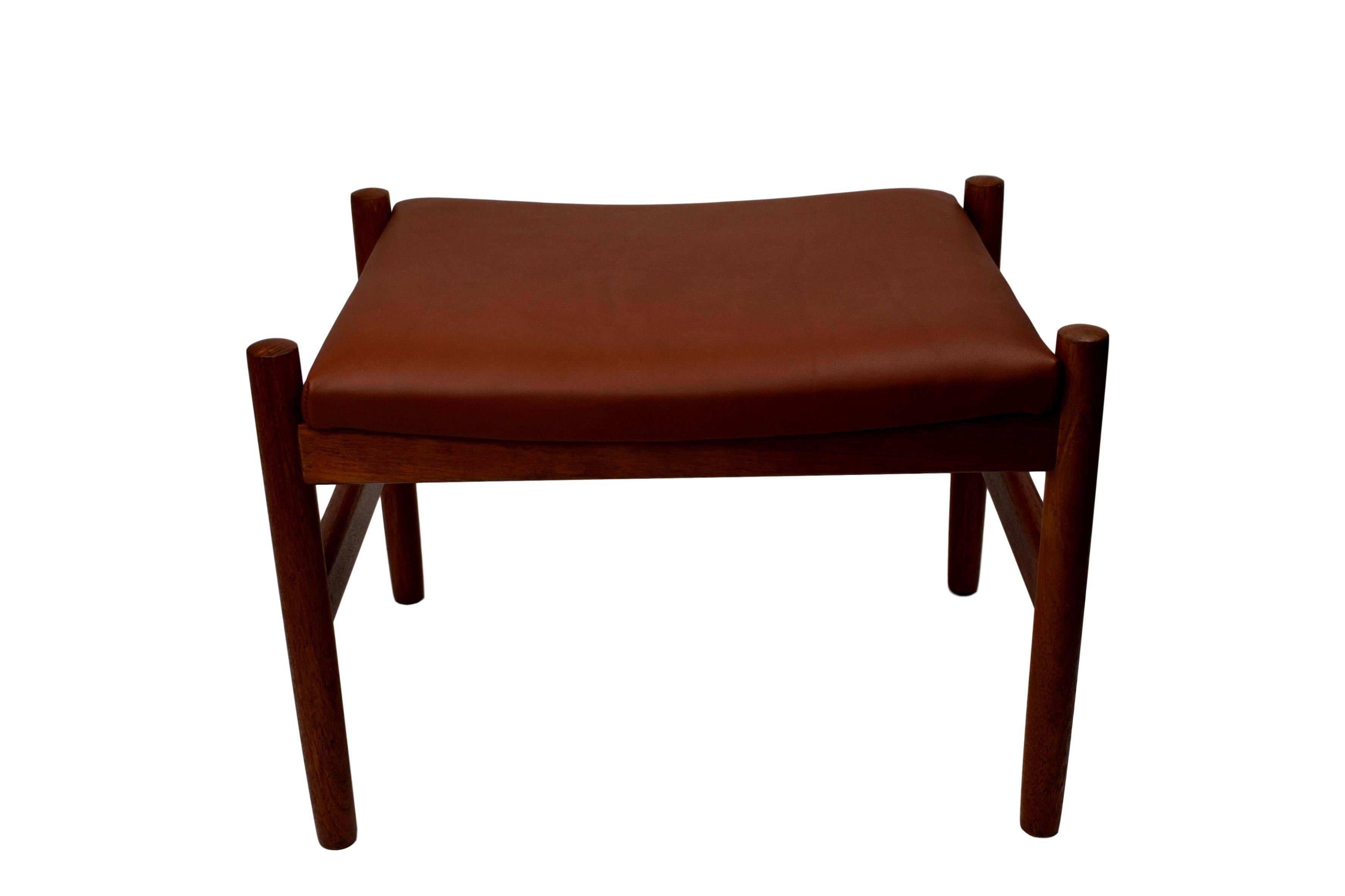 Mid-20th Century Danish Midcentury Teak Ottoman by Spøttrup, Brown Aniline Leather, Stamped For Sale