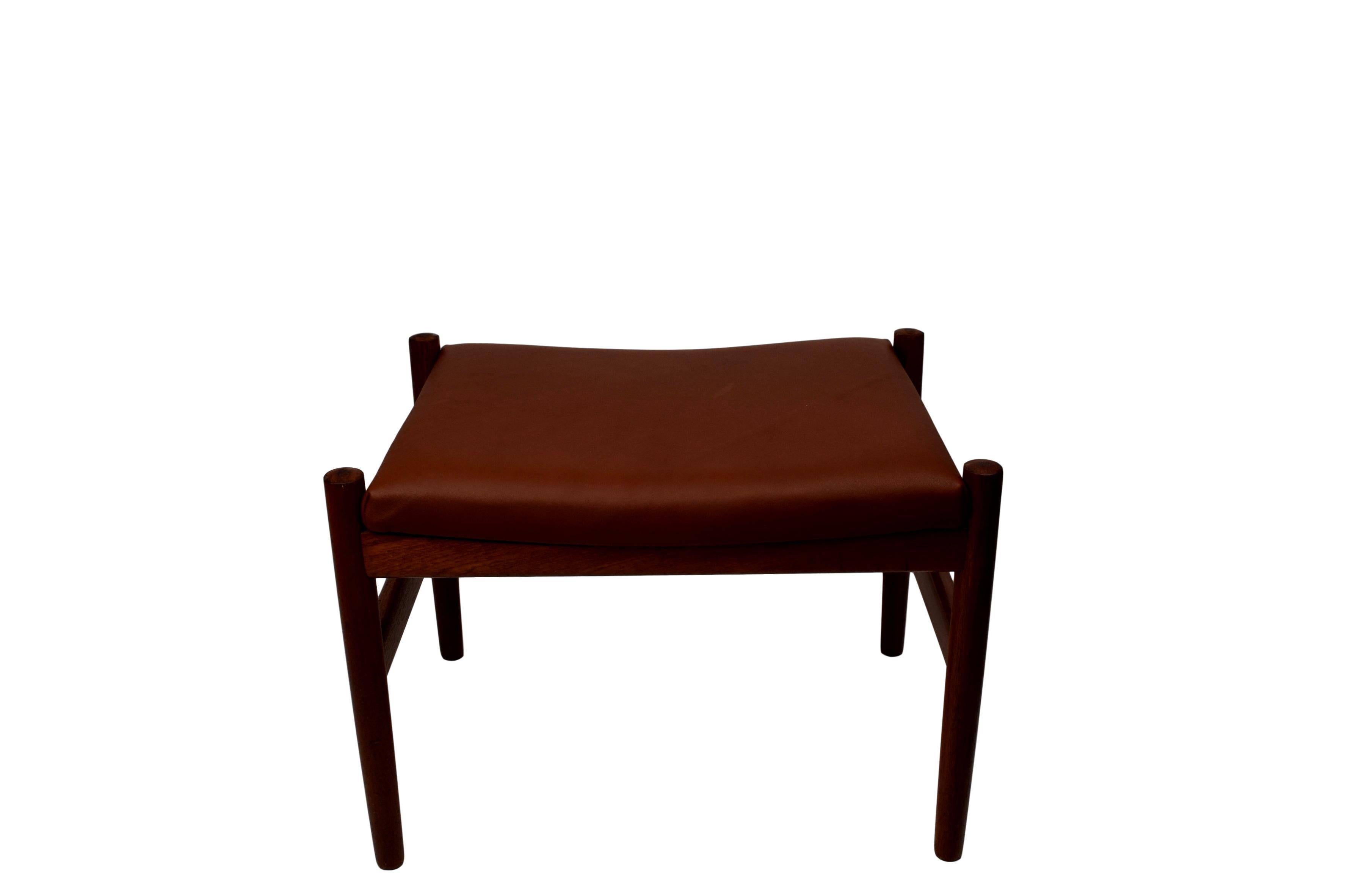 Mid-20th Century Danish Midcentury Teak Ottoman by Spøttrup, Brown Aniline Leather, Stamped For Sale