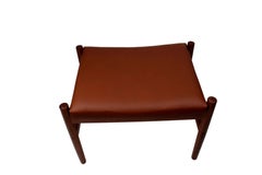 Danish Midcentury Teak Ottoman by Spøttrup, Brown Aniline Leather, Stamped