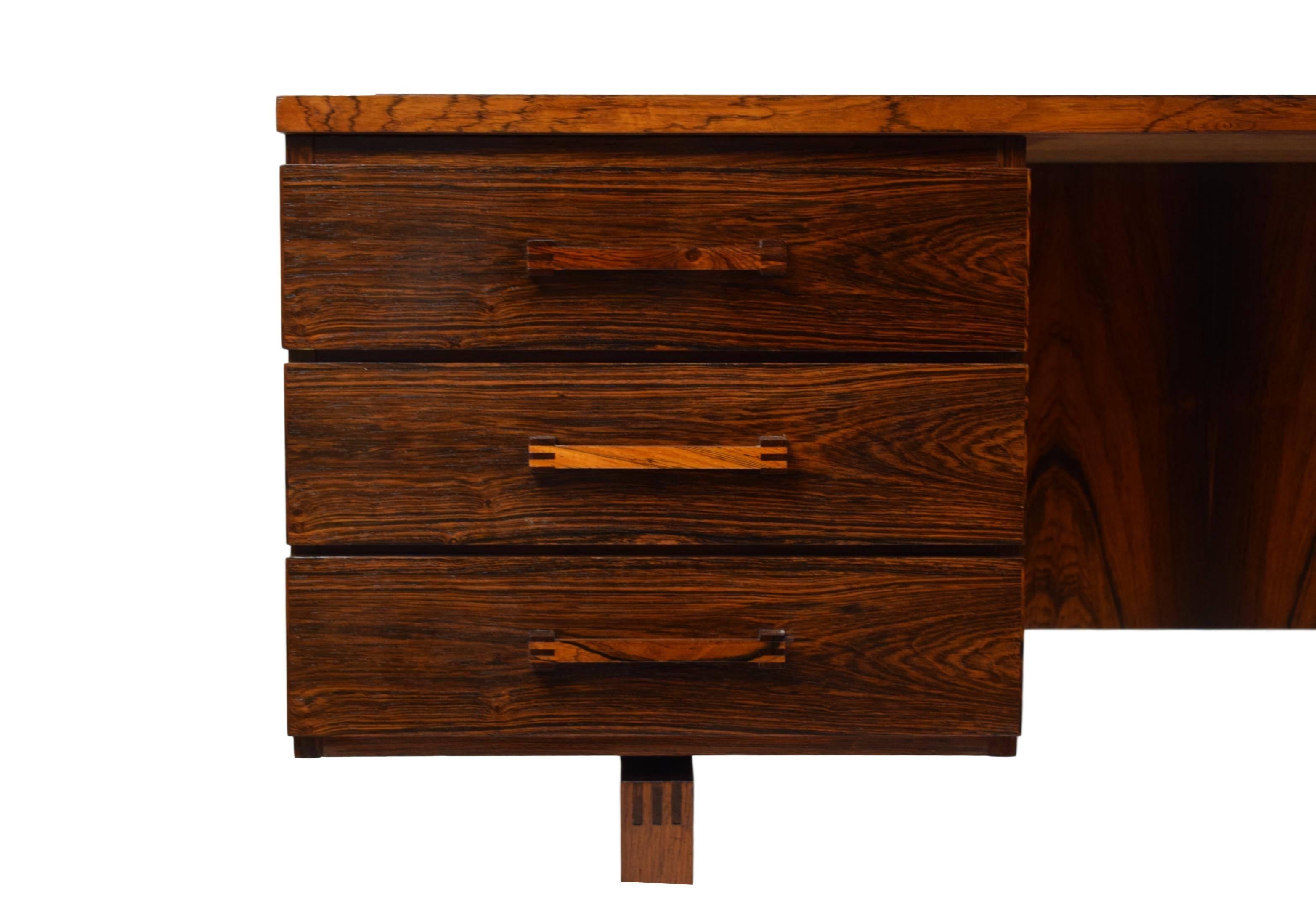 Veneer Danish Midcentury Six-Drawer Rosewood Desk by Henning Jensen & Torben Valeur For Sale