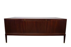Danish Midcentury Desk by Philips Fabrik, Mahogany, Brass Handles, Ten Drawers