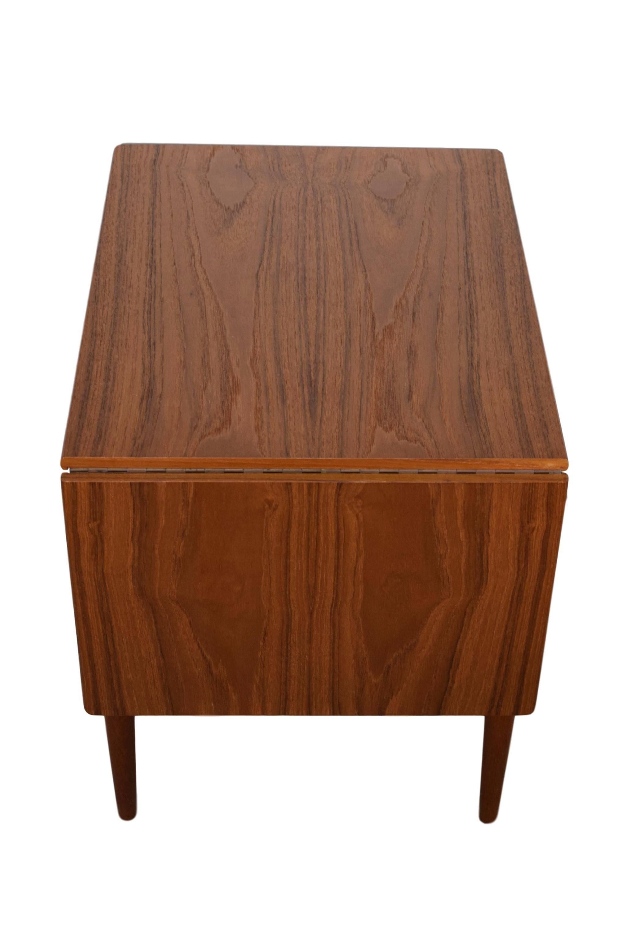 Veneer Danish Midcentury Sewing Table with Drop-Leaf by Johannes Andersen, Teak For Sale