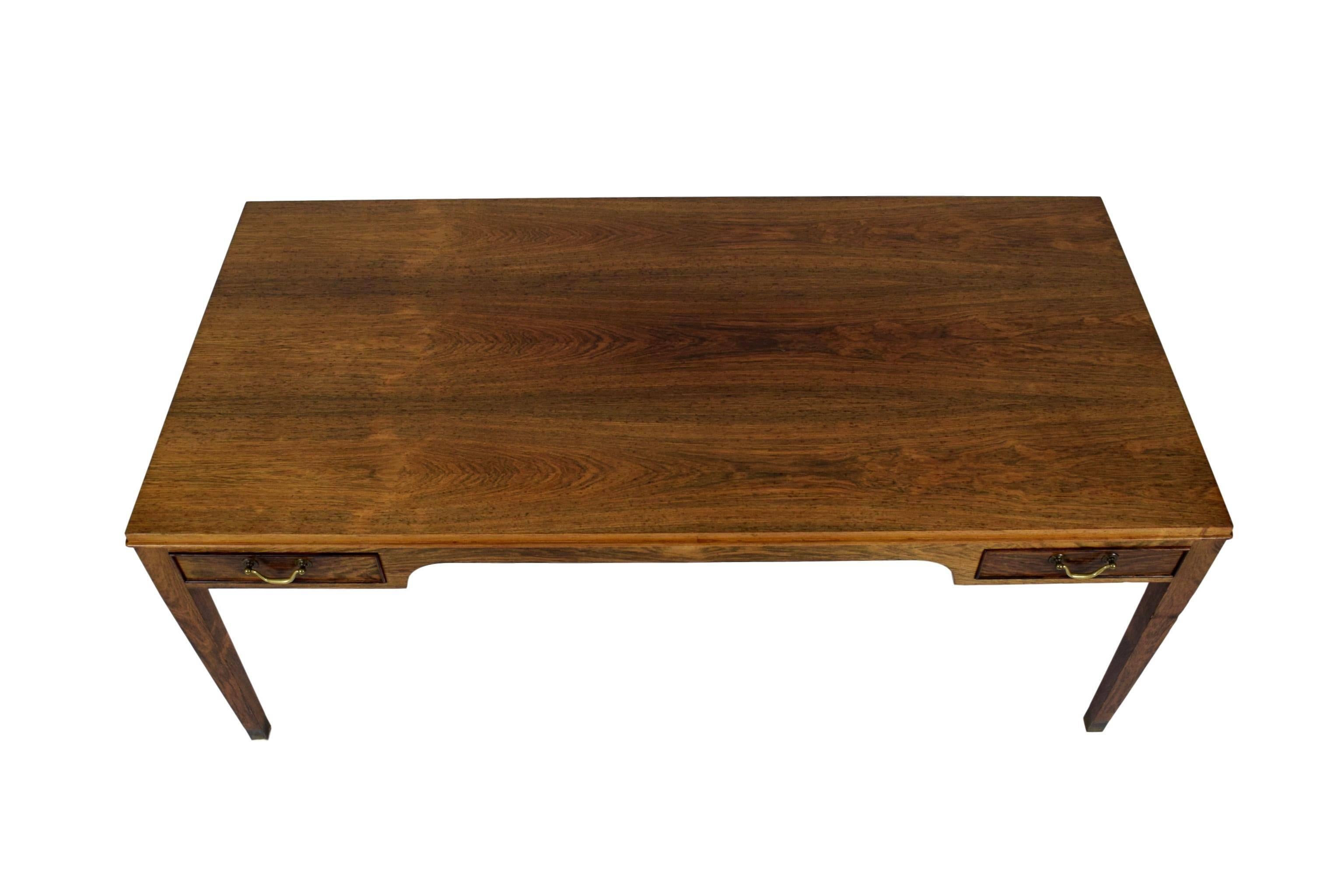 Scandinavian Modern Danish Midcentury Coffee Table by Frits Henningsen, Four Drawers, Brass Handles For Sale