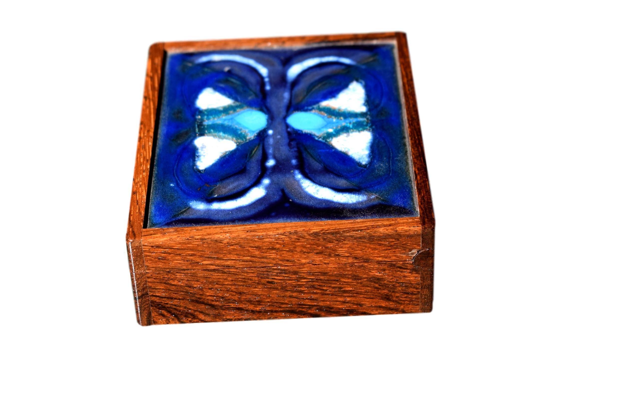 Scandinavian Modern Danish Midcentury Rosewood Box by Alfred Klitgaard with Enamel by Bodil Eje For Sale