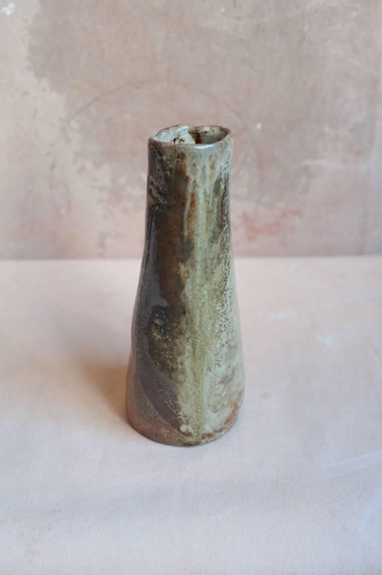 Glazed Handmade Wood-Fired Stoneware Organic Tapered Conical Sculptural Vase Vessel