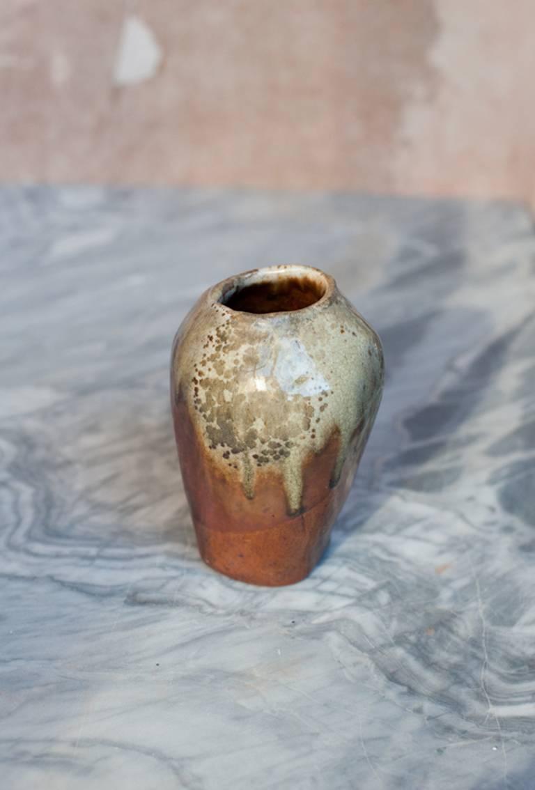 One of a kind tapered vase fired over several days in a Japanese-style Anagama-Noborigama Wood-fire cross-draft kiln. Glaze goes from deep rust color to speckled grey.