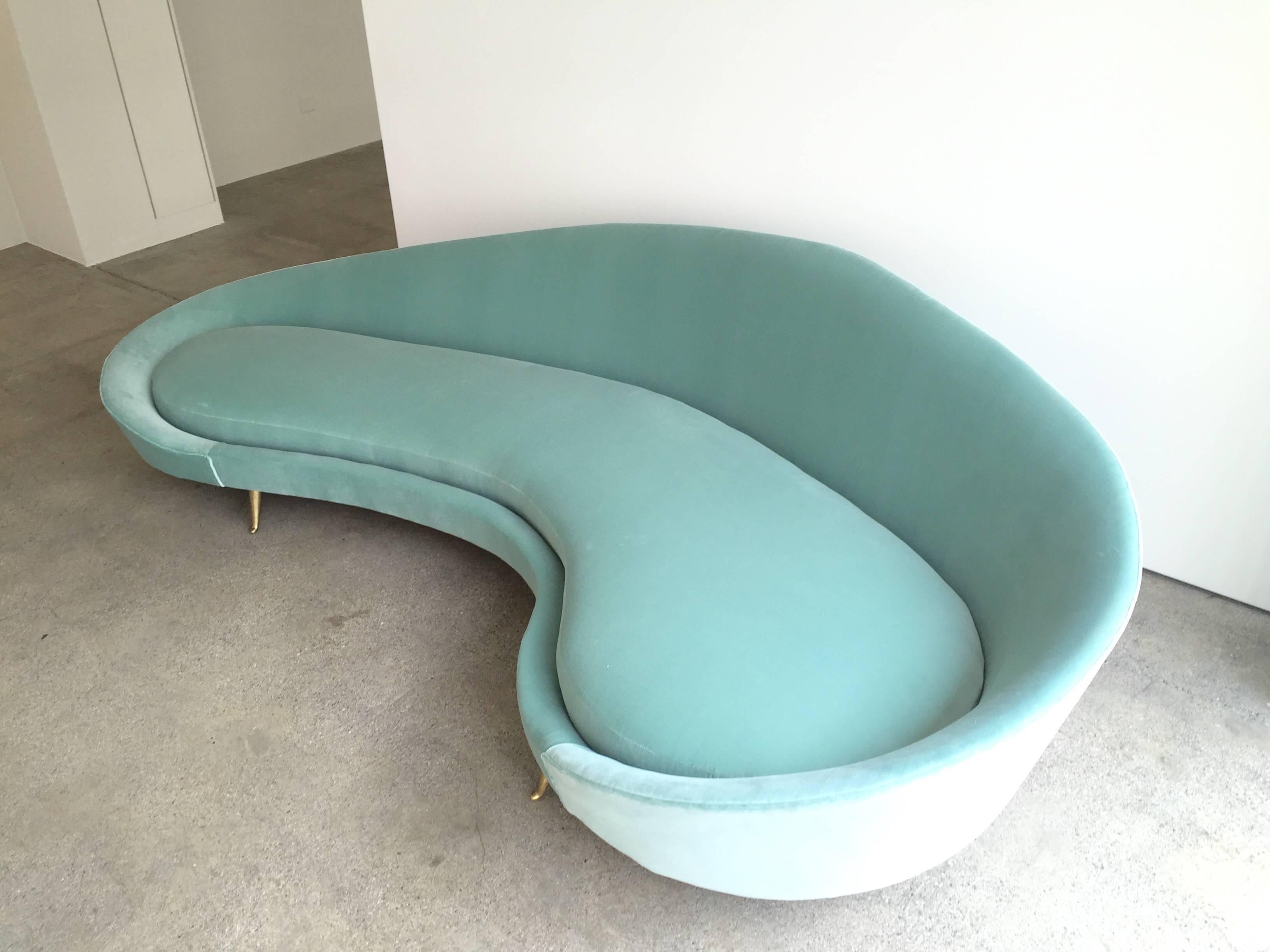 Italian Federico Munari Style Curved Velvet Sofa from 1960s For Sale