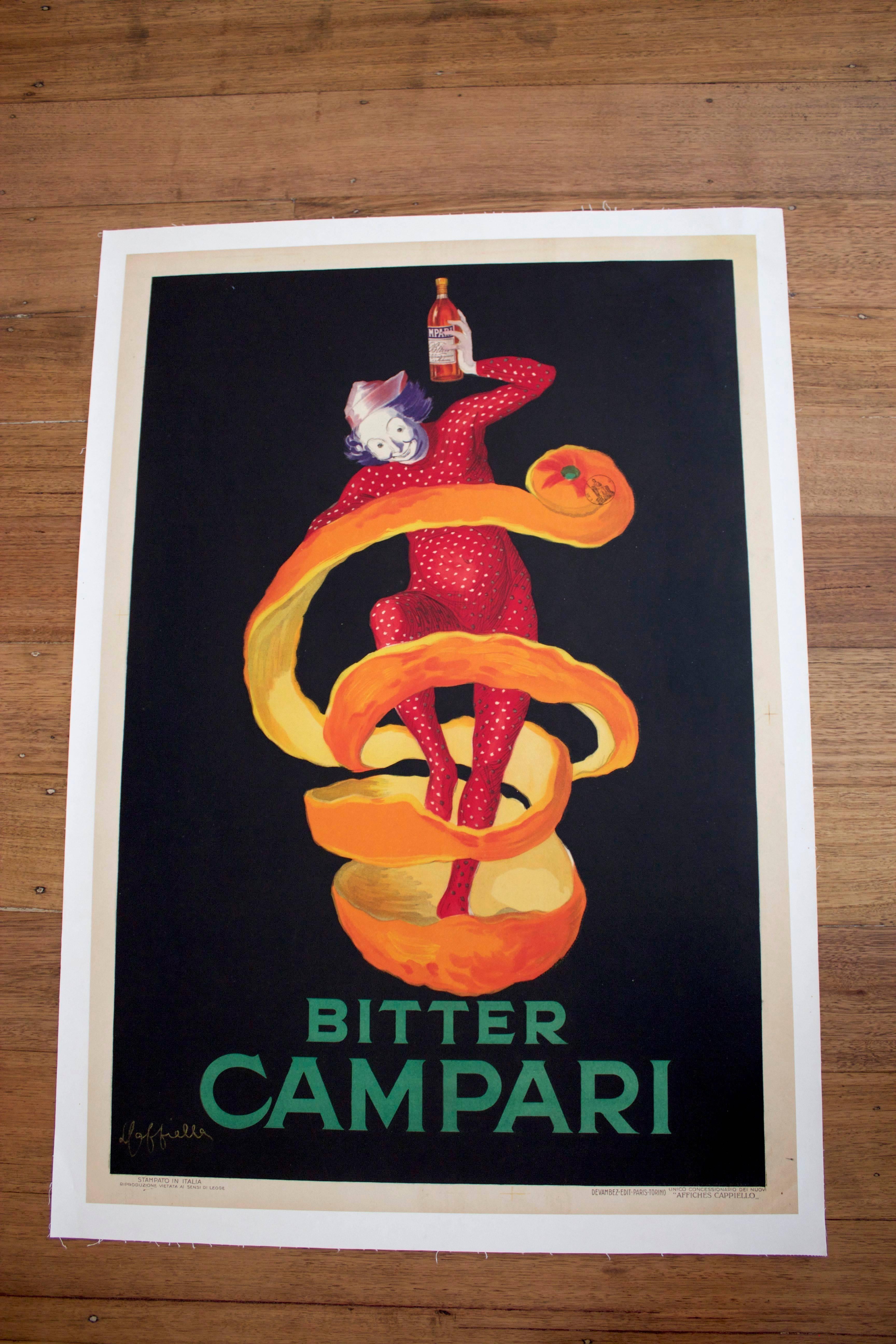 Original vintage poster Bitter Campari Spiratello Leonetto Cappiello, 1921

Condition backing / material: Linen (backed on acid-free paper and cotton canvas)

Printer, publisher or brands: DEVAMBEZ

Rare poster.