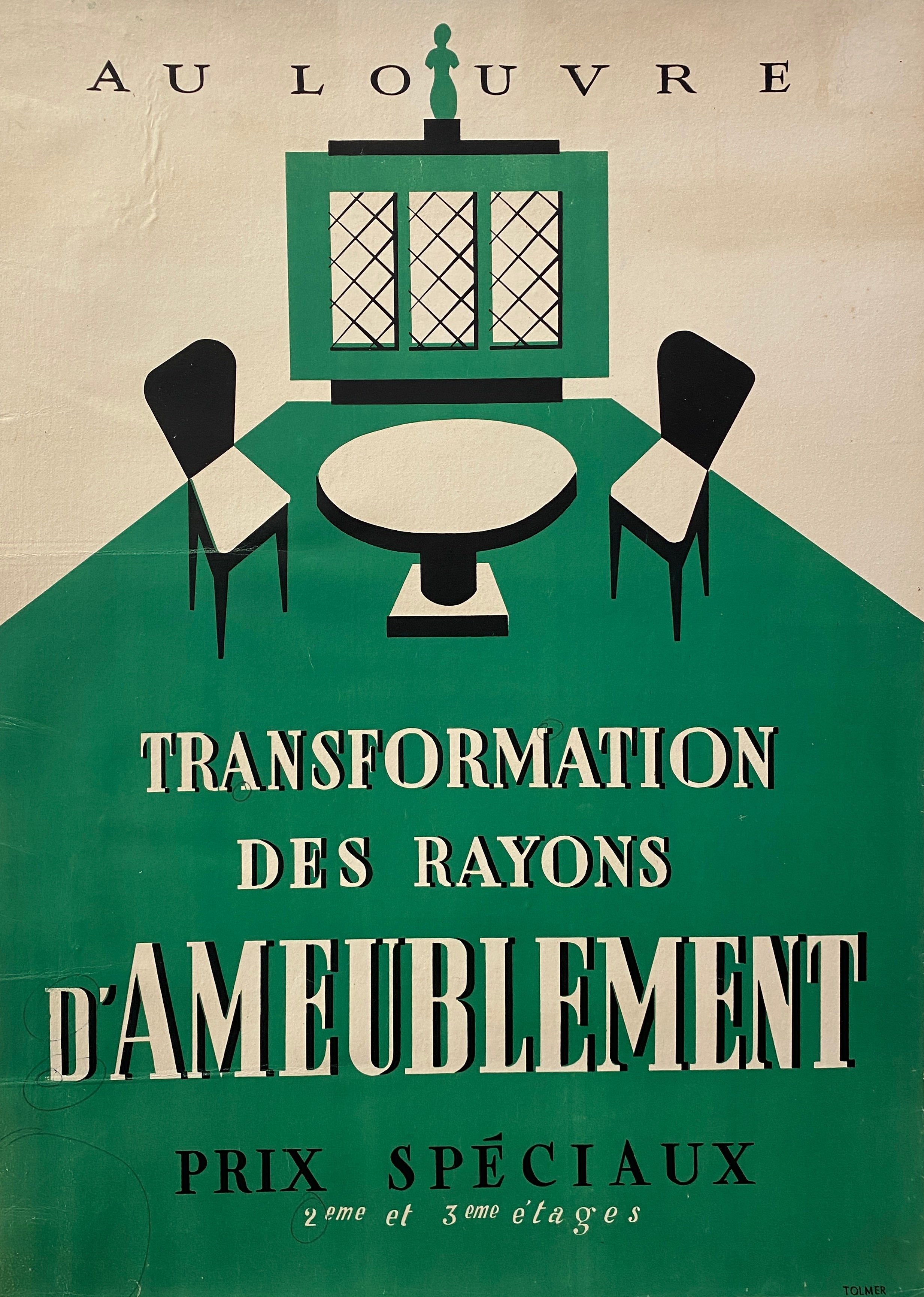 Original Art Deco Furnishing Advertisement 'Au Louvre' Vintage Poster, 1935