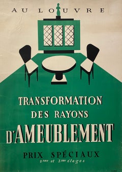 Affiche d'origine de mobilier Art Déco « Au Louvre », 1935