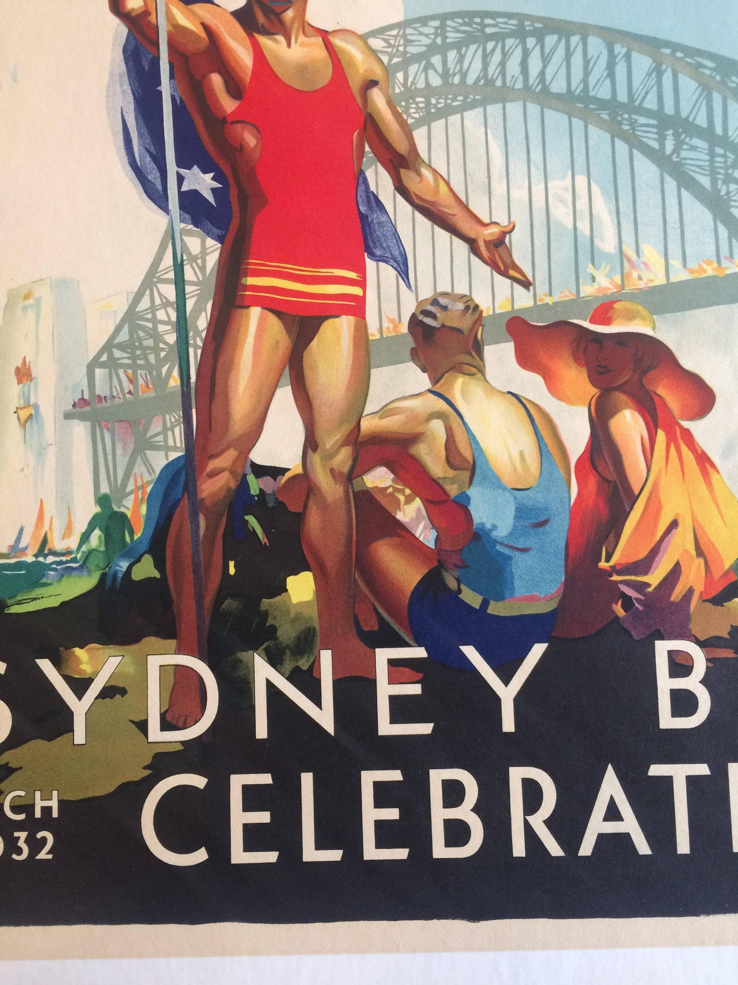 Poster originale d'epoca Celebrazioni del ponte di Sydney D Annand & A. Whitmore, 1932 In condizioni ottime in vendita a Melbourne, Victoria