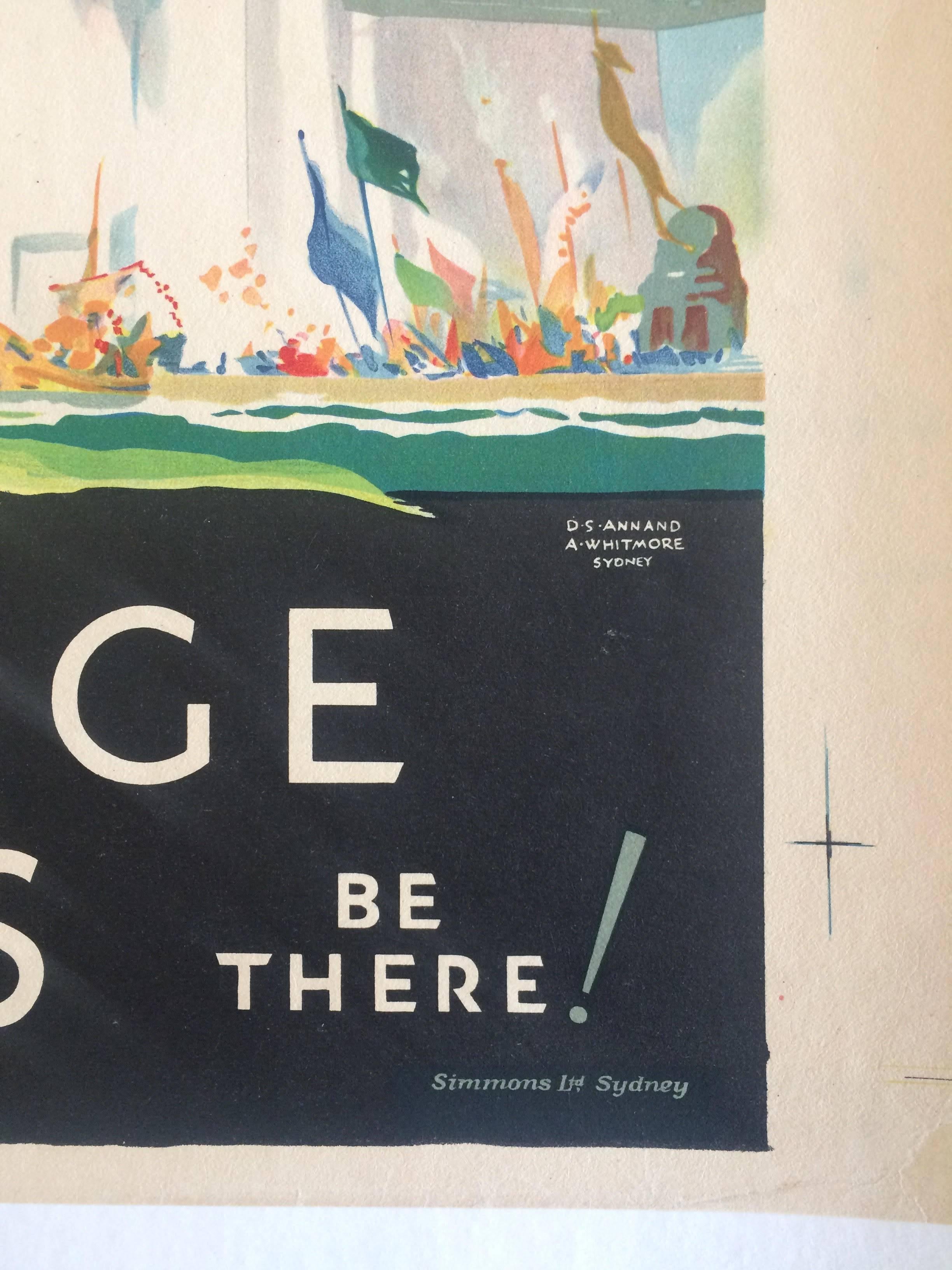 Australian Original Vintage Poster Sydney Bridge Celebrations D Annand and D Whitmore, 1932 For Sale