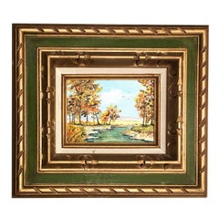 Gilt wood Framed Oil Painting Quiet Stream with Green and Gold Border