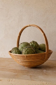 Large Handwoven Rattan Basket, Organic Modern Design, 20th Century