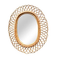 Mid-Century Modern Rosenthal Netter Rattan Flower Burst Mirror Made in Italy