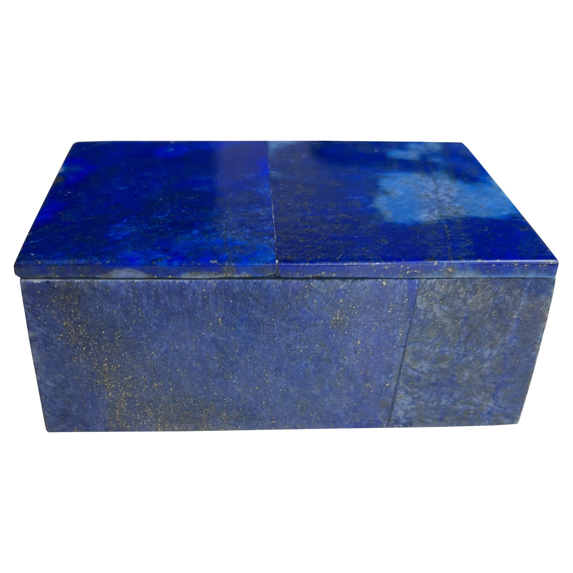 Blue Lapis Lazuli and Marble Stone Rectangular Jewelry or Trinket Box