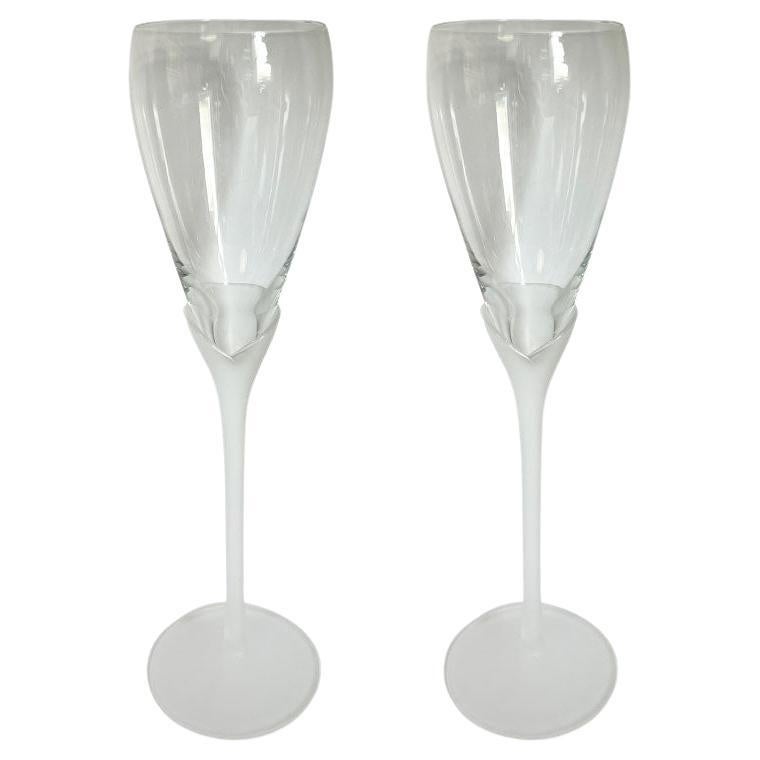 Flauti da champagne Tulipano in vetro smerigliato - Una coppia in vendita