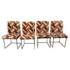 1970s Cal-Style Thin Line Metal Dining Chairs, Set of Four after Milo Baughman