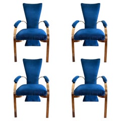 Chaises de salle à manger « Blue Velvet & Brass » de Carson’s of High Point, des années 1980, lot de quatre
