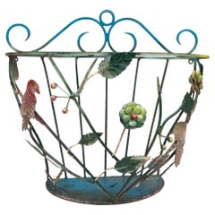 Vintage European Tole Bird and Floral Wall Planter or Magazine Rack - circa 1960