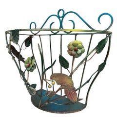 Vintage European Tole Bird and Floral Wall Planter or Magazine Rack - circa 1960