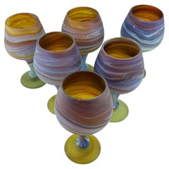 Juego de seis copas de vino vintage de Hebrón, de estilo fenicio y de cristal soplado a mano