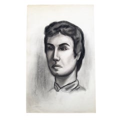 Donna Foreman Hopper Original Charcoal Portrait Illustration of a Woman With Sho