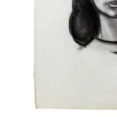 Signed Charcoal Portrait Drawing of a Woman with Dark Hair Donna Foreman Hopper