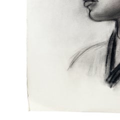 Dessin au fusain vintage représentant le profil d'une femme avec une queue de cheval