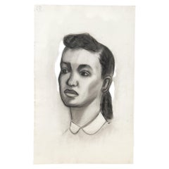 Black & White Charcoal Portrait Drawing of a Woman with Peter Pan Collar MCM