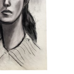 Black and White Charcoal Portrait Drawing of a Woman on Paper - Signed 1959