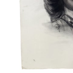 Vintage Black and White Charcoal Portrait Drawing of a Woman with Curled Hair
