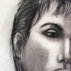 Black and White Charcoal Portrait Drawing of a Woman with Short Hair - Signed