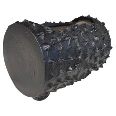 Black Brutalist Faux Bois Concrete Log Planter with Sculptural Bark Texture