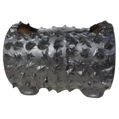 Black Brutalist Faux Bois Concrete Log Planter with Sculptural Bark Texture