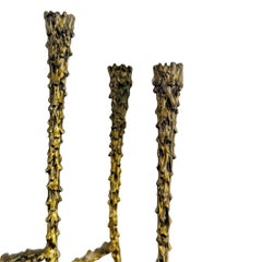 Brutalist Nine-Light Candelabra Menorah with Sculptural Molten Gold Metal