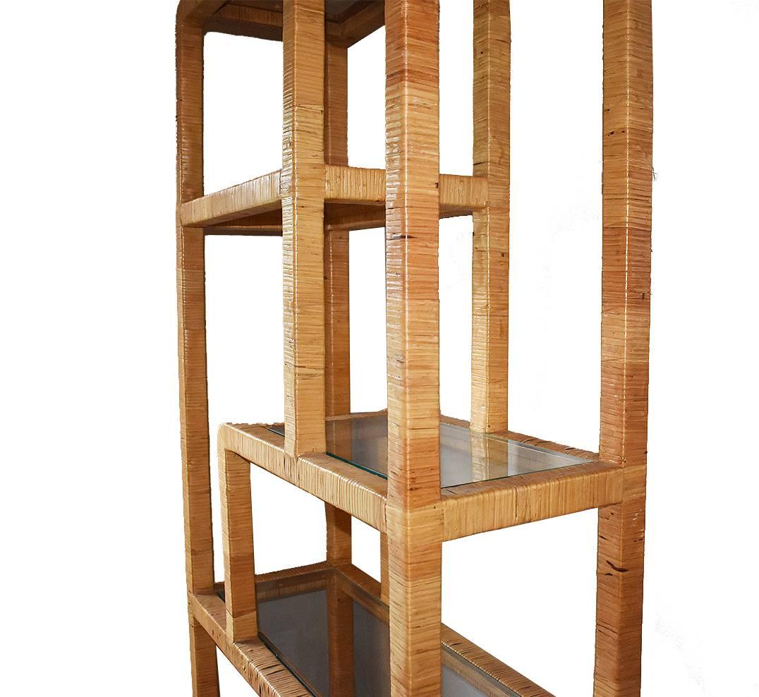 Mid-Century Modern Mid-Century Rattan Wrapped Bookcase or Etagère in the Style of Milo Baughman