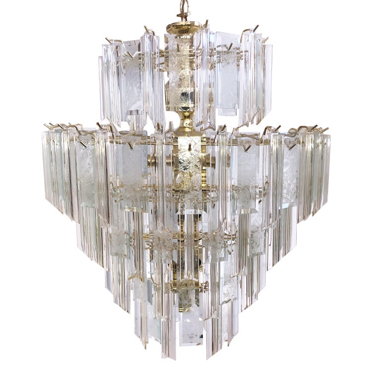 Chic Modernist Three Tier Glass Chandelier by Camer at 1stDibs