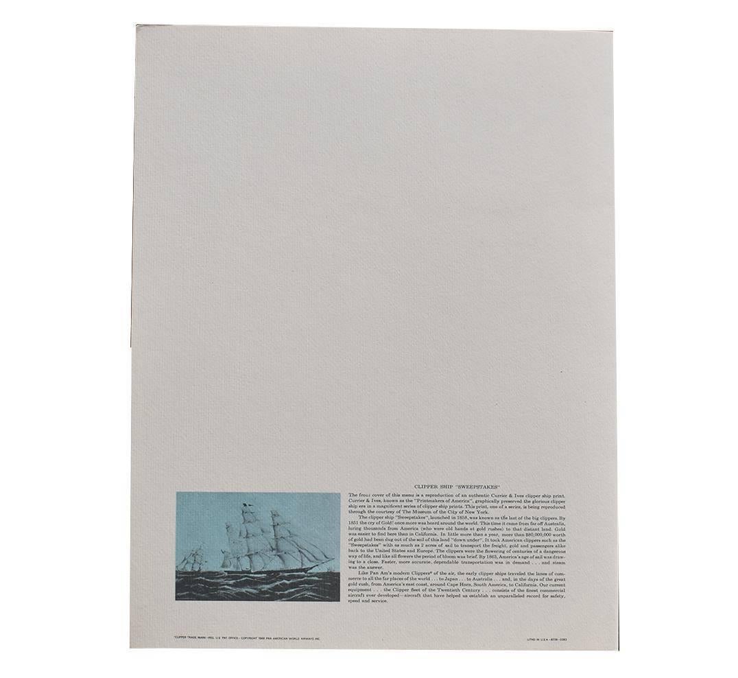 Nautisches Aquarelldruck 1966 Currier & Ives Panam Airline Menu Cover (Moderne der Mitte des Jahrhunderts) im Angebot